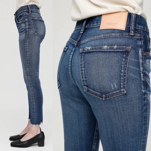 MOUSSY Tyrone skinny vintage medium wash raw hem jeans